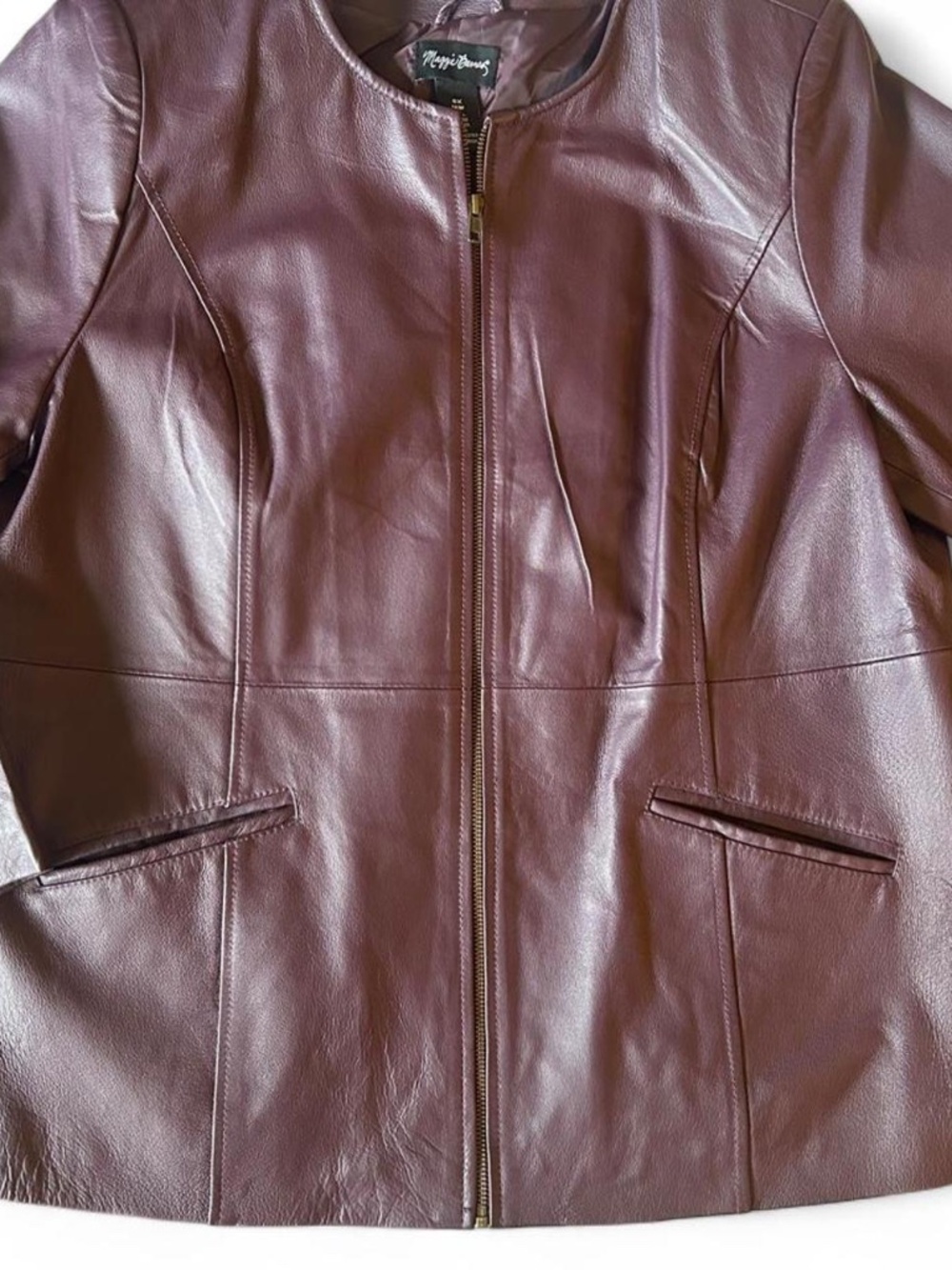 Maggie Barnes Genuine Leather Burgundy Jacket 0X 16W Plus Size
